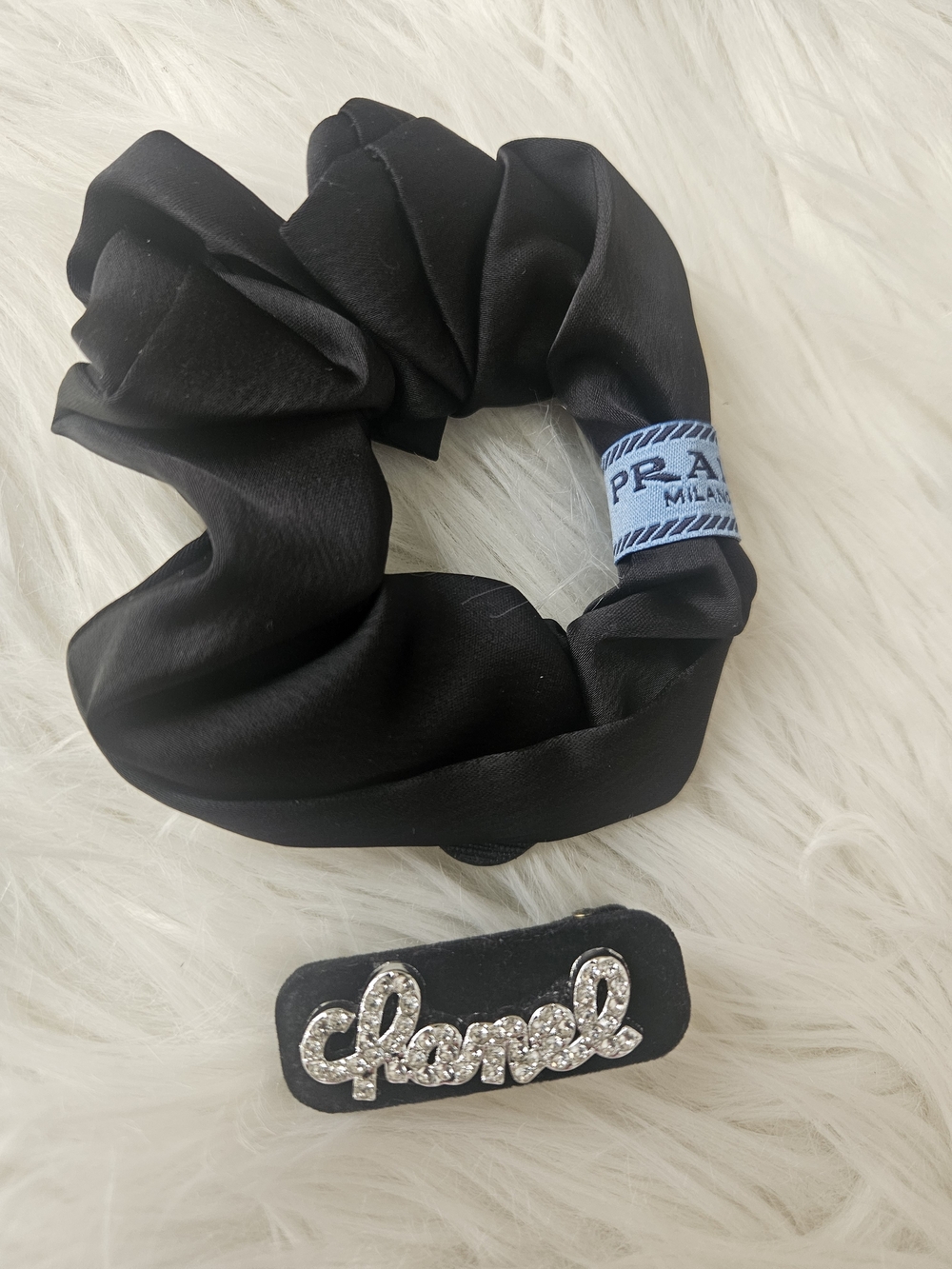 Hair Accessories - Black Satin Scrunchie And Hair Clip (2 Pieces)